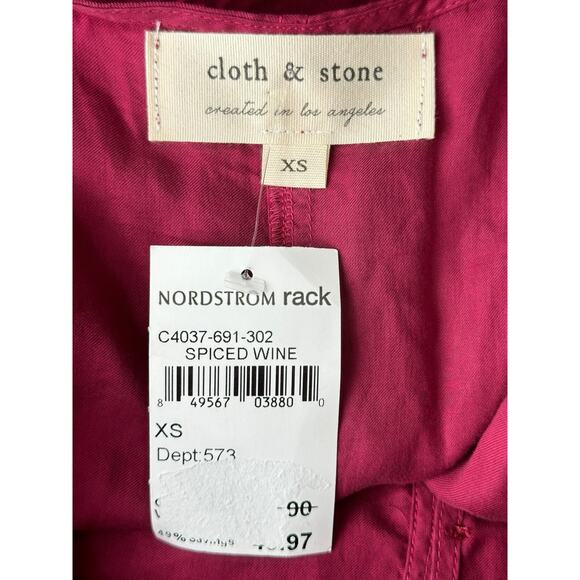 Cloth & Stone Anthropologie Top Womens XS Spiced Wine Red Cropped Tie Front Boho - Picture 6 of 8